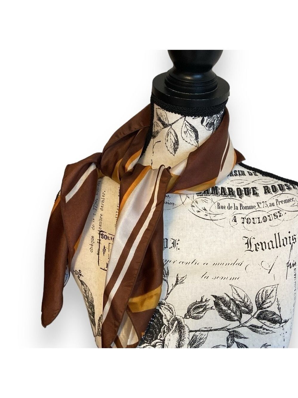 Vintage Scarf France Square Abstract Brown, Orange & Gold